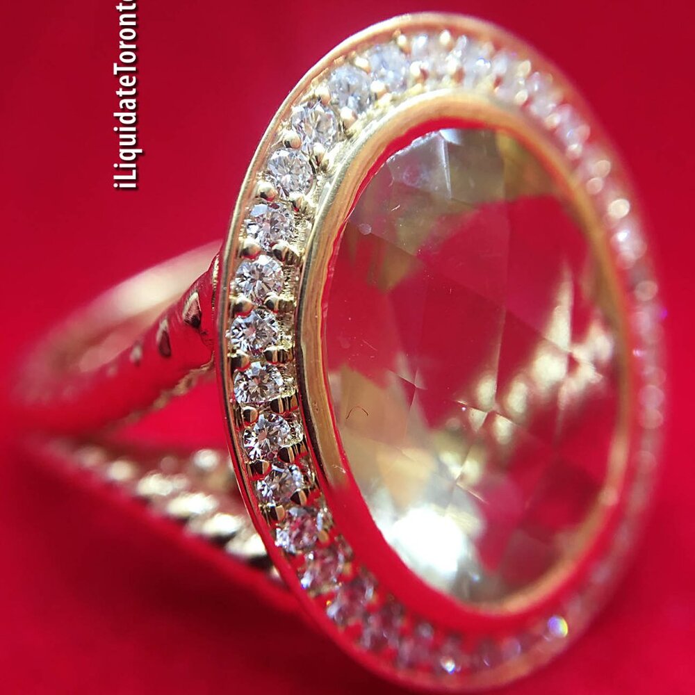 CUSTOM  9.25CTW Yurman-Style 18K Yellow Gold, Citrine and Diamond Cocktail Ring - Picture 10 of 14